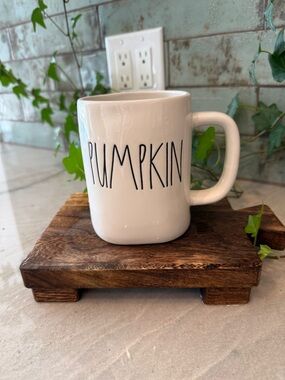 Rae Dunn White Mug with Dark Green Interior - "Pumpkin"